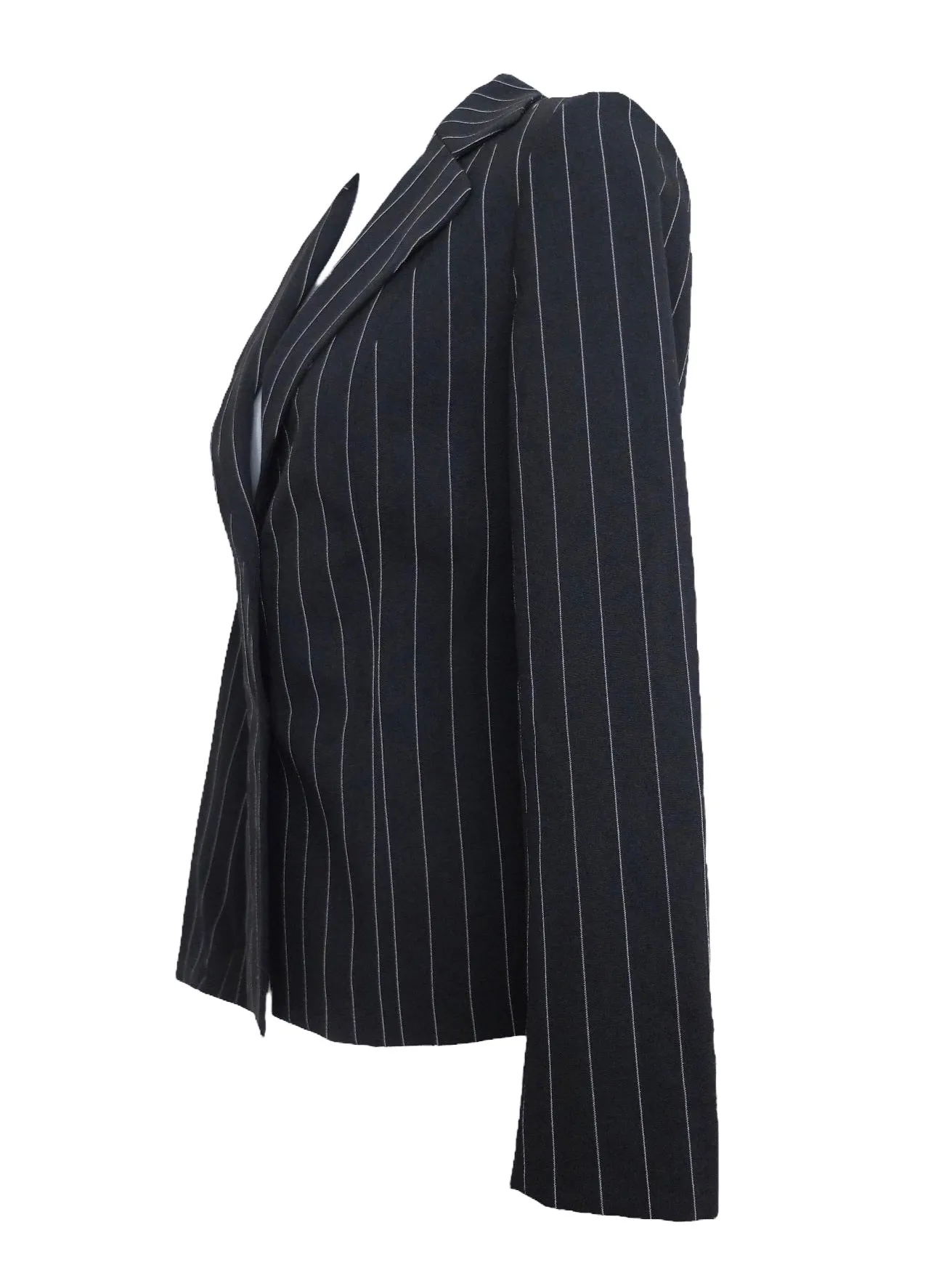 Vintage 90s Y2K Preppy Chic Grunge Goth Black Pinstriped Collared Button Down Blazer Jacket