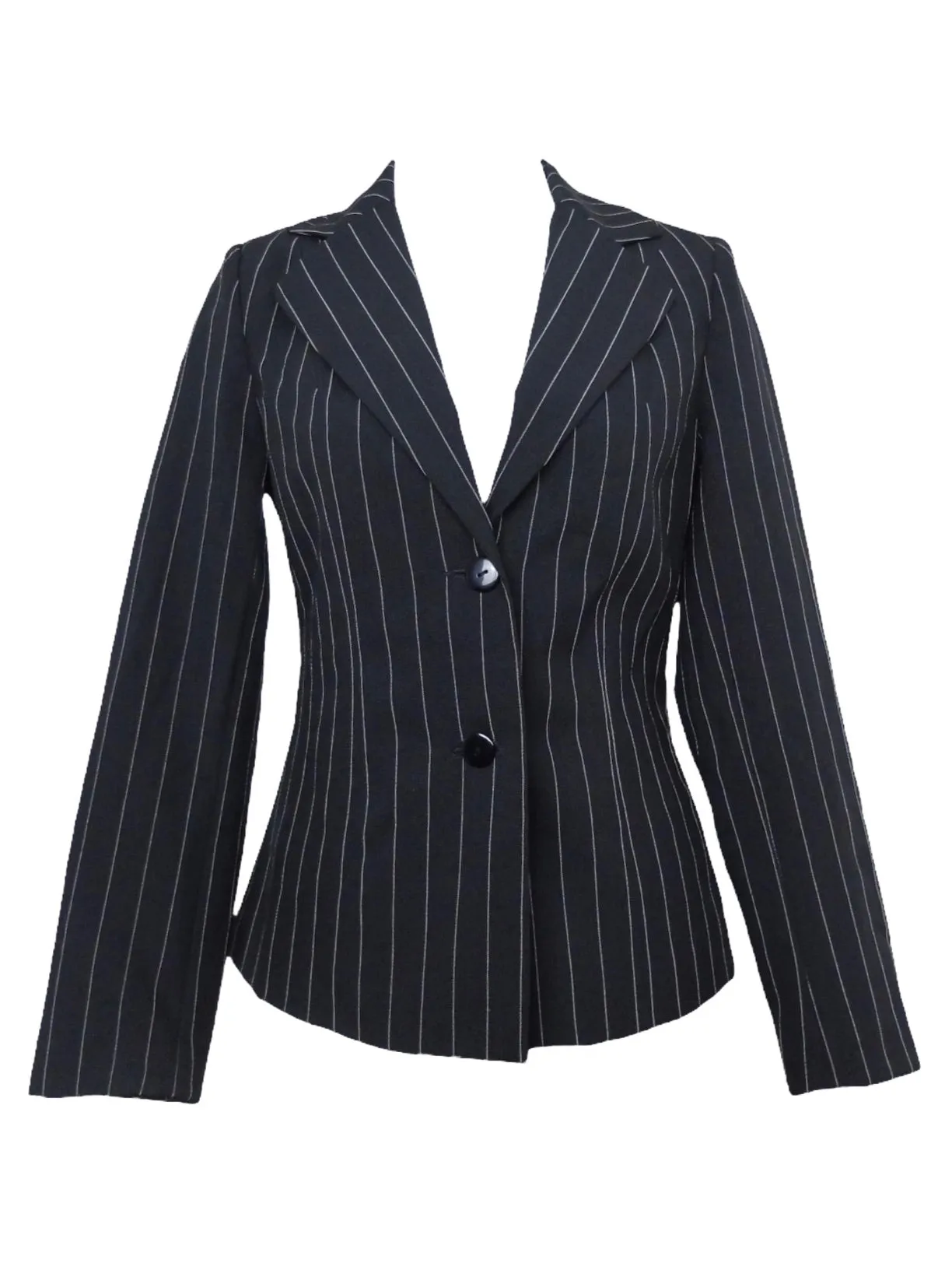 Vintage 90s Y2K Preppy Chic Grunge Goth Black Pinstriped Collared Button Down Blazer Jacket