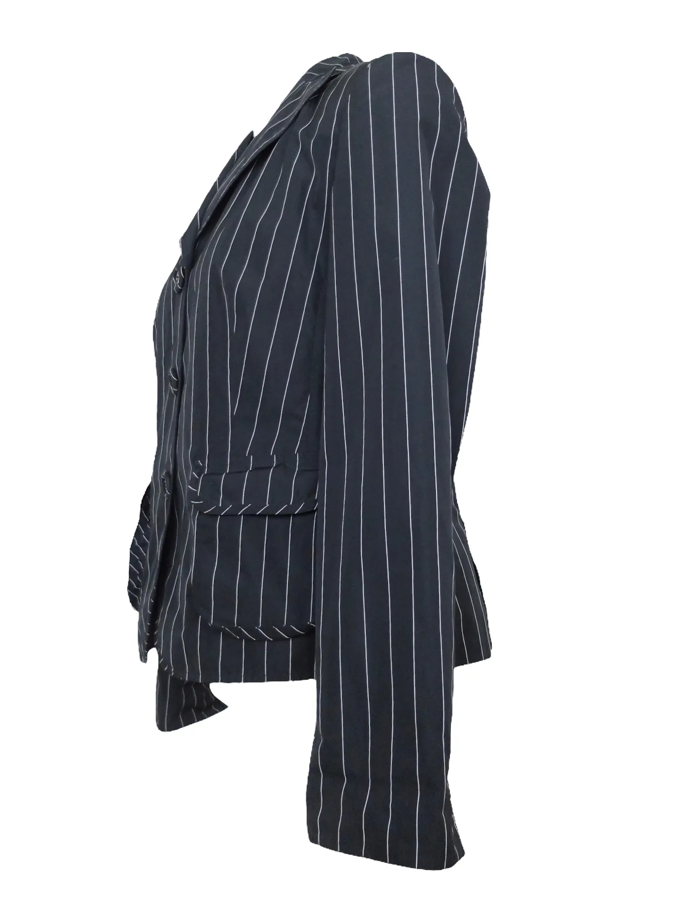 Vintage 90s Y2K Preppy Goth Grunge Black Pinstriped Collared Button Down Blazer Jacket | Size S