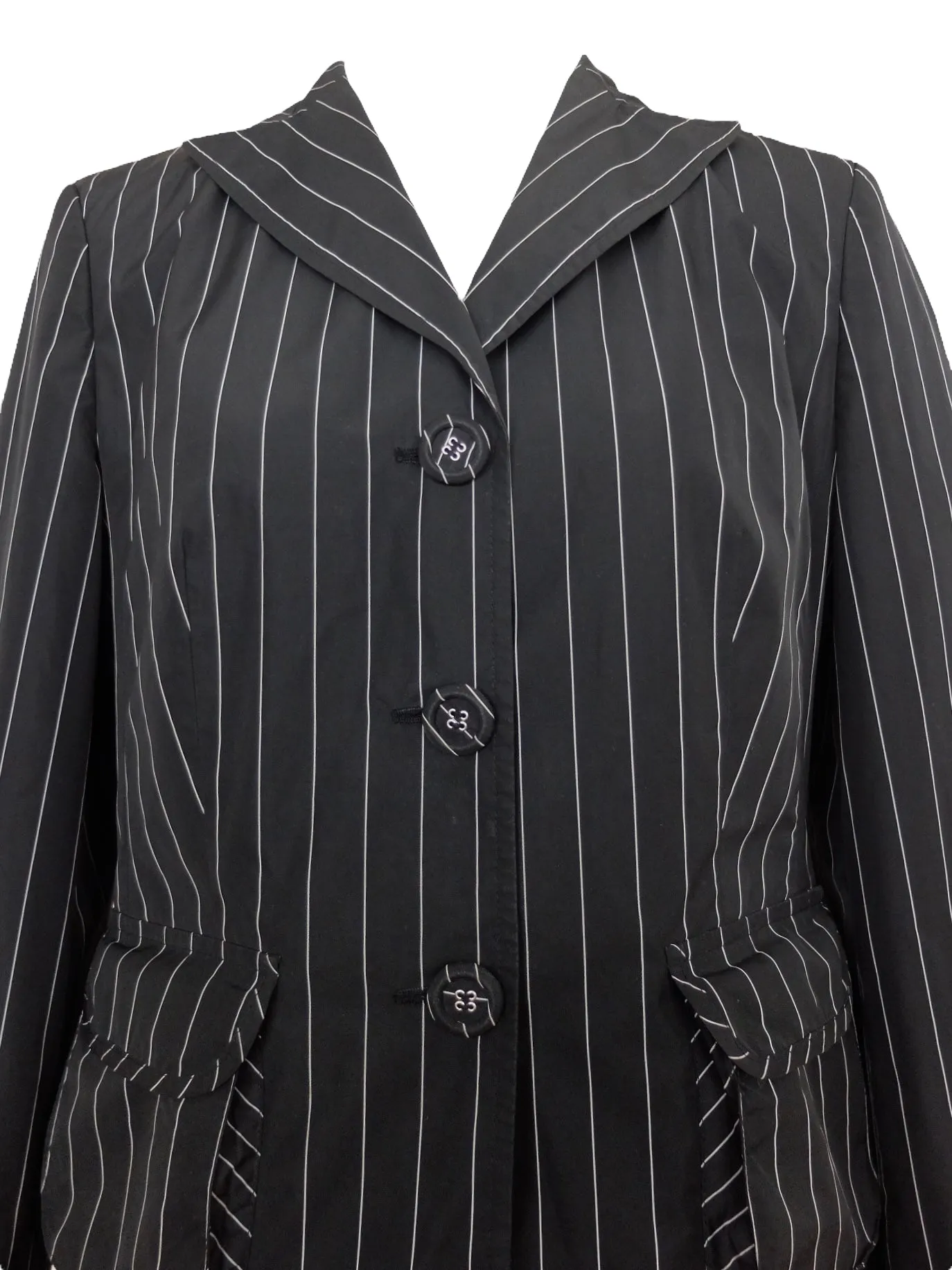 Vintage 90s Y2K Preppy Goth Grunge Black Pinstriped Collared Button Down Blazer Jacket | Size S