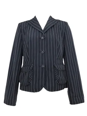 Vintage 90s Y2K Preppy Goth Grunge Black Pinstriped Collared Button Down Blazer Jacket | Size S