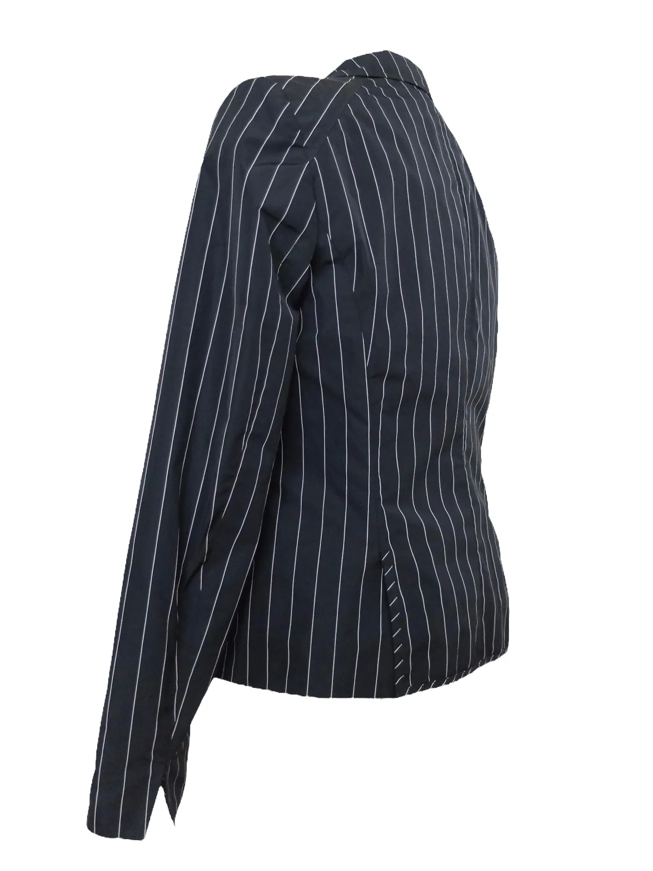 Vintage 90s Y2K Preppy Goth Grunge Black Pinstriped Collared Button Down Blazer Jacket | Size S