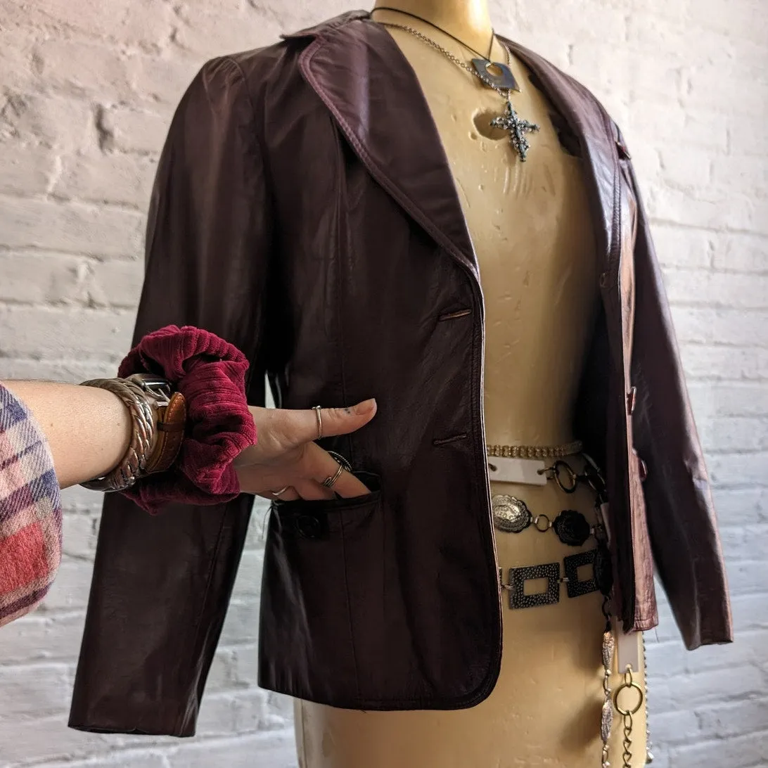 Vintage Red Burgundy Leather Jacket Minimalist Grunge Chic Biker Coat Blazer