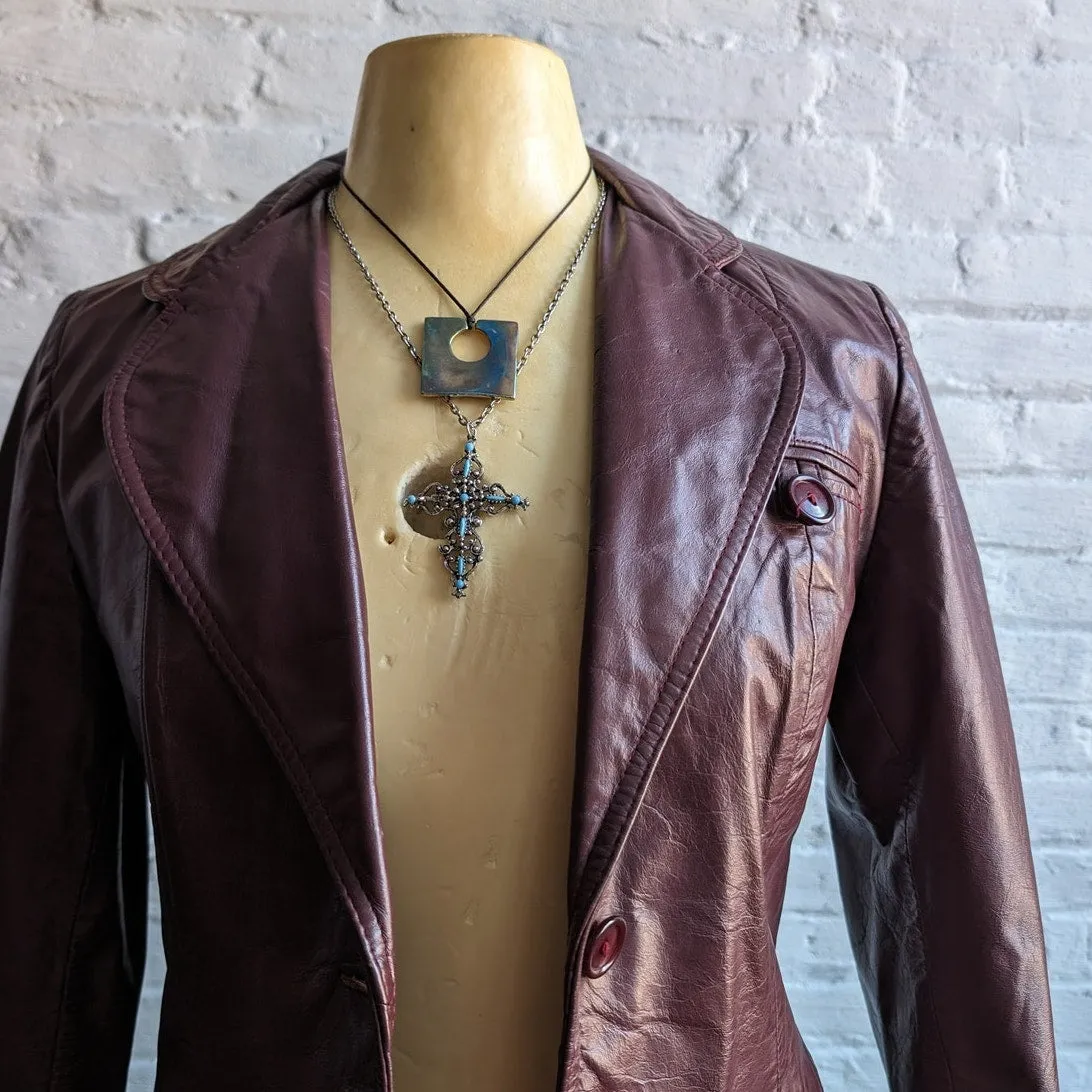 Vintage Red Burgundy Leather Jacket Minimalist Grunge Chic Biker Coat Blazer