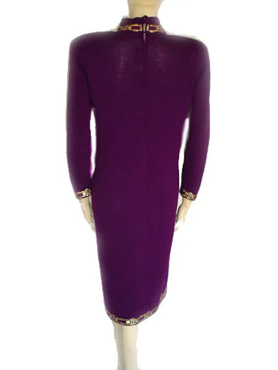 *VINTAGE ST. JOHN EVENING SANTANA KNIT ADORNED WITH SPARKLING PAILETTES AND RHINESTONES KNIT EVENING DRESS IN PLUM BEAUTIFUL