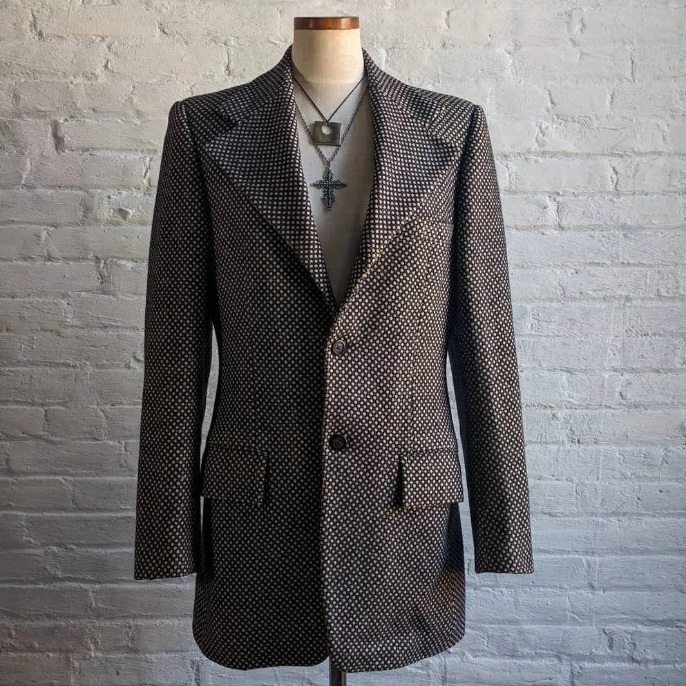 Vintage Wool Polkadot Tapestry Blazer Grunge Academia Grandpa Trench Coat Jacket