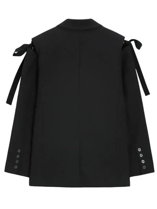 Wenkouban-Winter outfits Christmas Black Friday French Bow Notched Collar Two Button Black Blazer