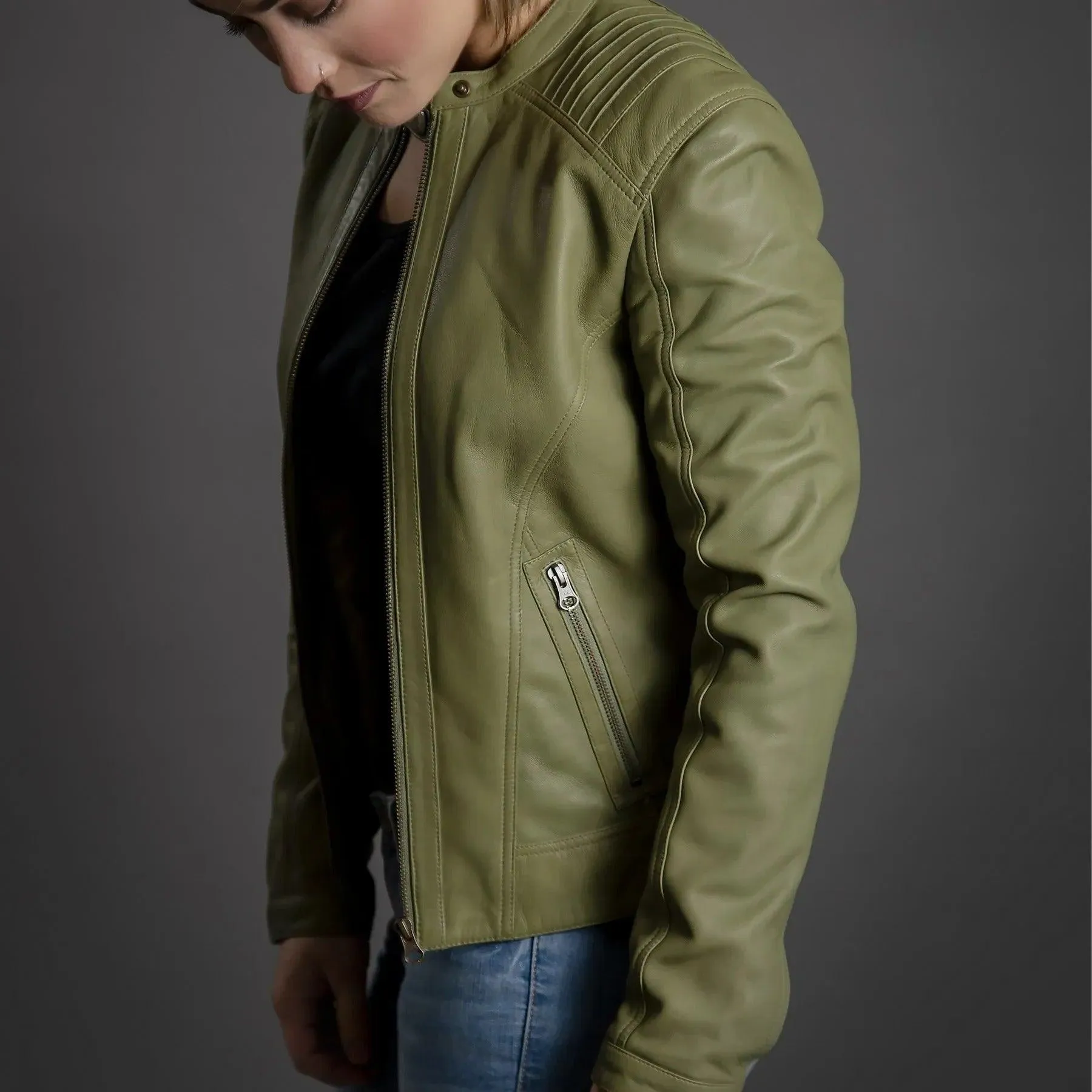 Womens Green Motorcycle Leather Jacket