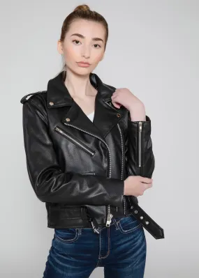 Women's Vegan Black Motorcycle Style Leather Jacket