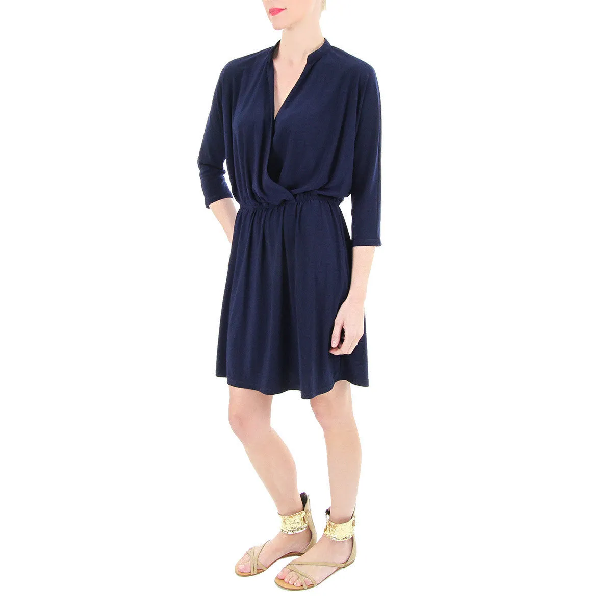 Wylie Drape Front Dress in Navy