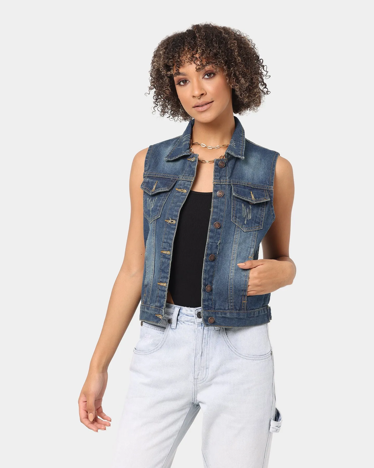 XXIII Women's Eight Denim Vest Blue Denim