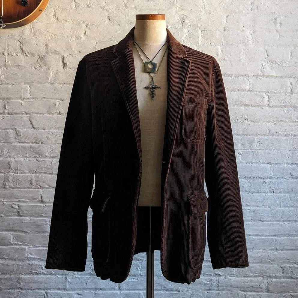 Y2K GAP Brown Corduroy Blazer Jacket Dark Academia Preppy Grandpa Longline Coat