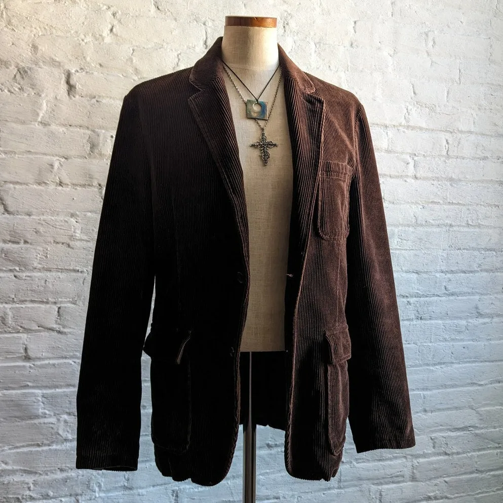 Y2K GAP Brown Corduroy Blazer Jacket Dark Academia Preppy Grandpa Longline Coat